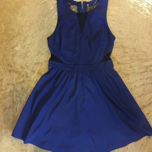 Satin & lace deep blue dress from Anthropologie